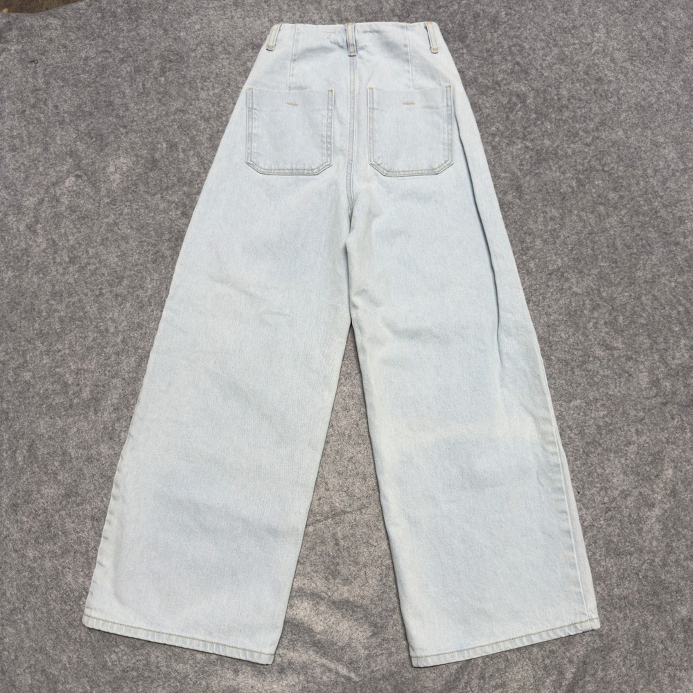 Zara High Waisted Wide Leg Jeans Light Wash Denim Gold Button Womens Size 2 - Picture 4 of 14